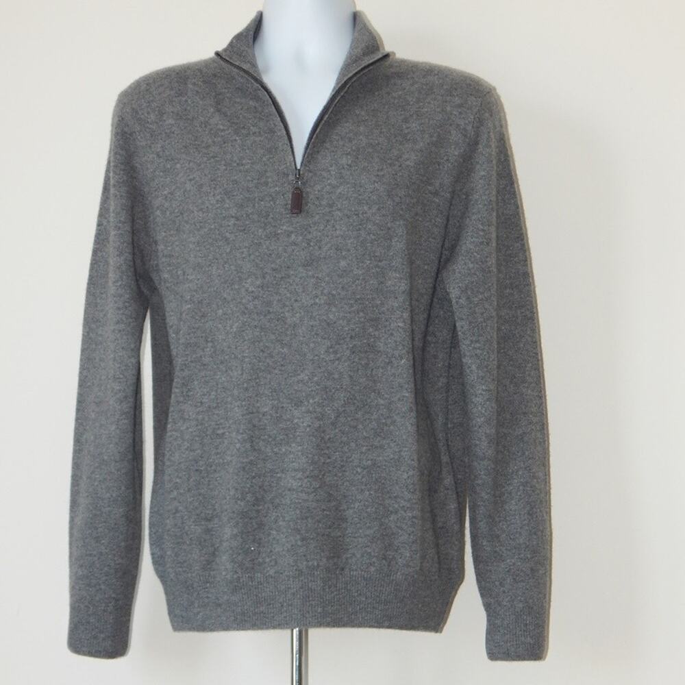 NWT Christian Lacroix Paris CASHMERE One Quarter ZIP Sweater Dark Gray Men MED